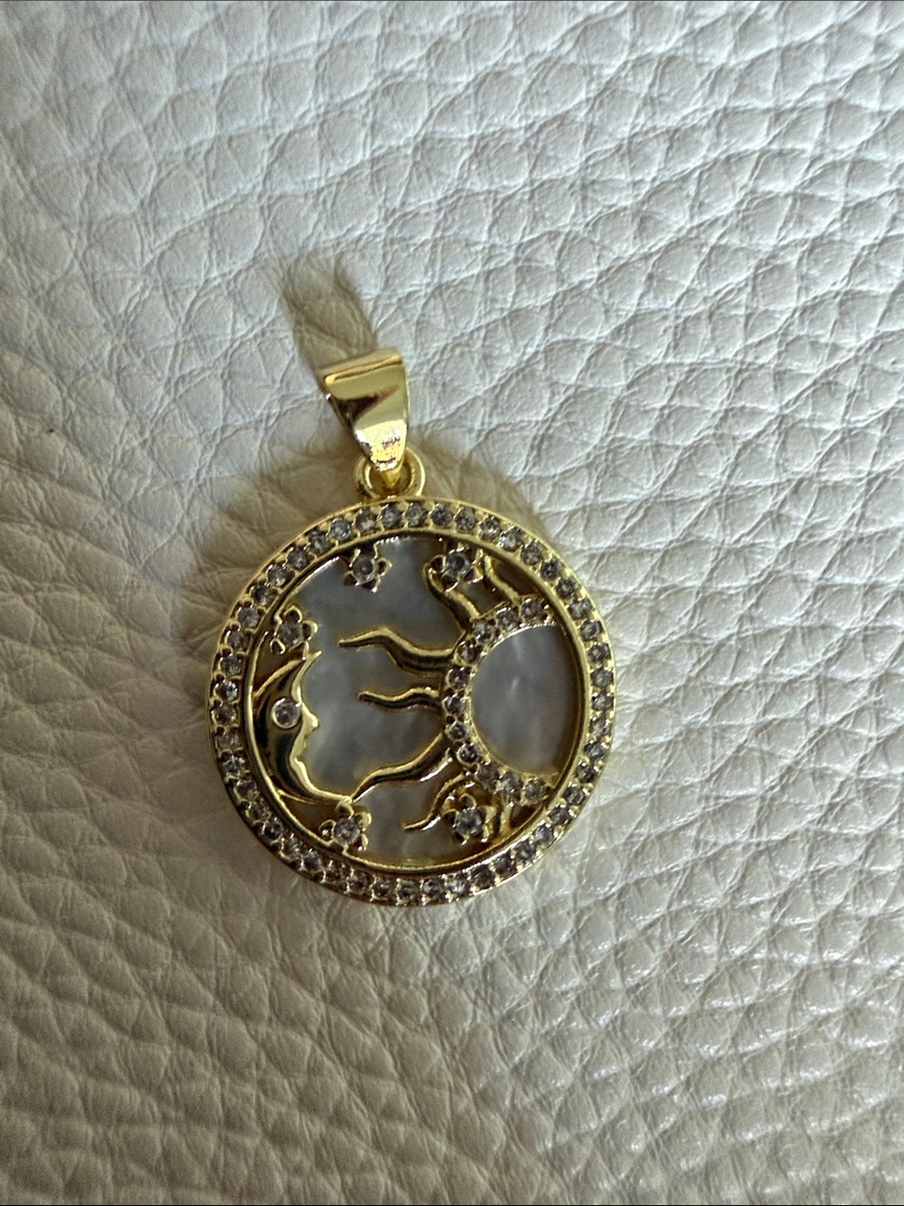 Gold Sun and Moon Pendant with Mother of Pearl and Crystal Accents *NEW